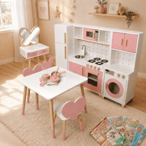 Combo Brinquedoteca Penteadeira Grande Infantil Rosa Bebê Faz de