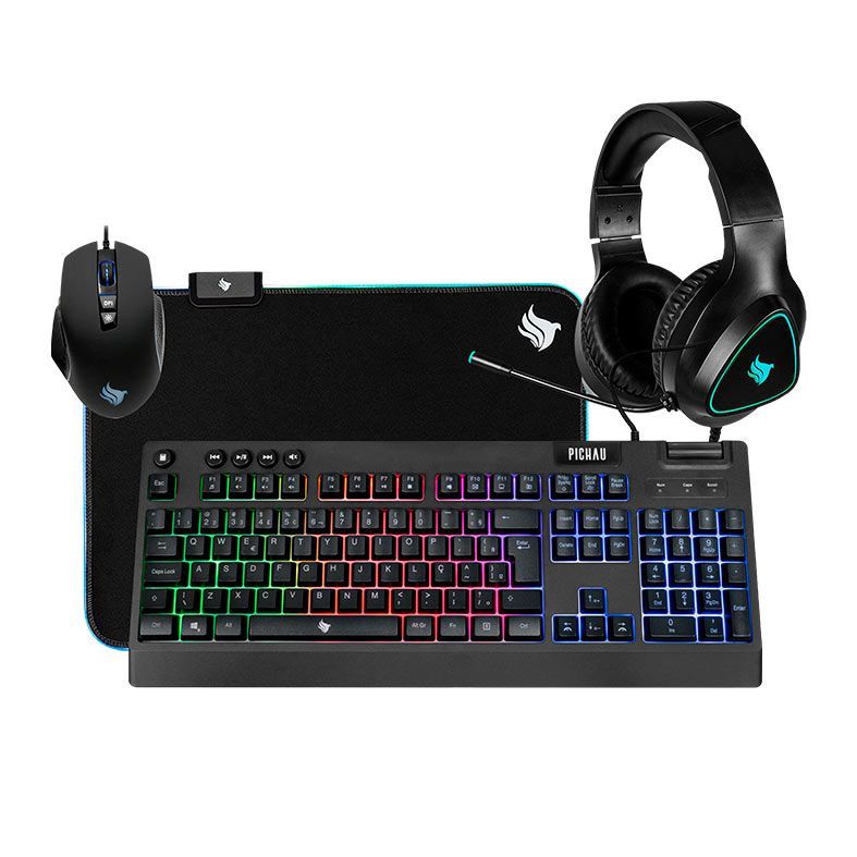 Combo Gamer Pichau Netuno 4X1, Teclado ABNT2, Mouse 8000DPI