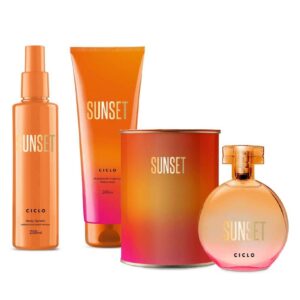 Combo Kit Perfume Sunset Deo Colonia Body Splash Hidratante Perfumado