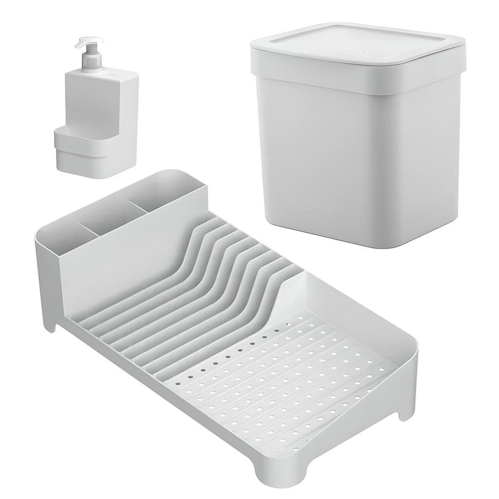 Combo Lixeira De Pia 4,7L Escorredor de Louças Dispenser 500ml Ou