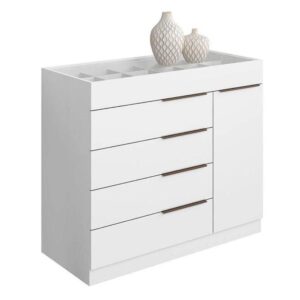 Cômoda 5 Gavetas Com Porta Joias Organizador Tampo De Vidro Sevilha