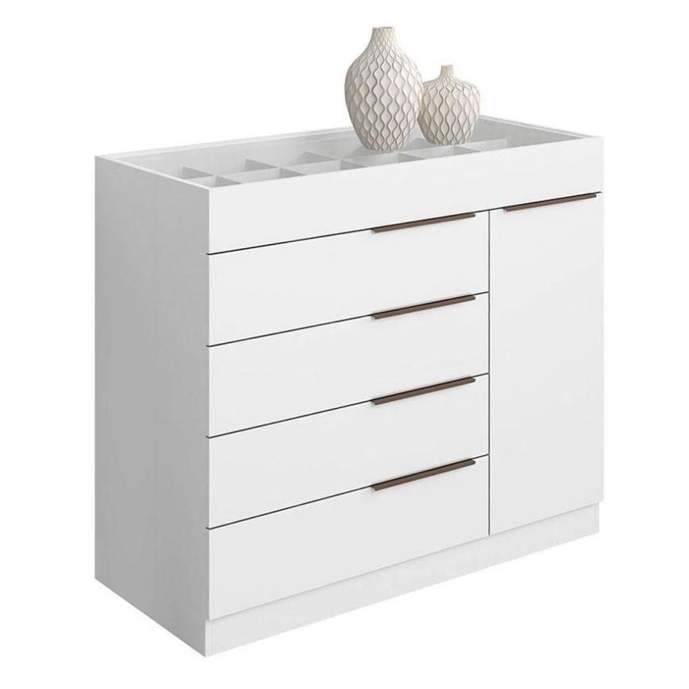 Cômoda 5 Gavetas Com Porta Joias Organizador Tampo De Vidro Sevilha