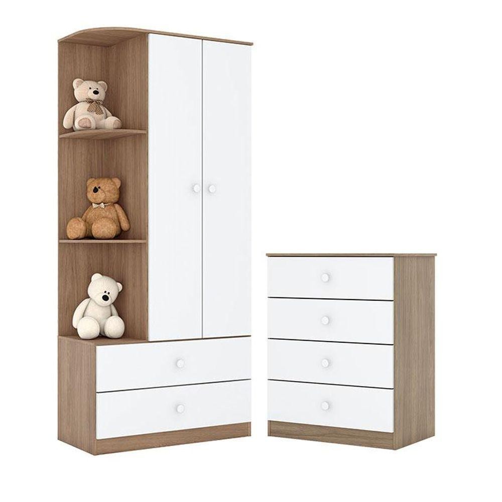 Cômoda E Guarda Roupa Infantil Amarelinha Rústico Branco Henn