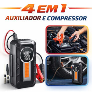 Compressor de Ar Portátil 4 em 1 Sem Fio Auxiliar de Partida Power