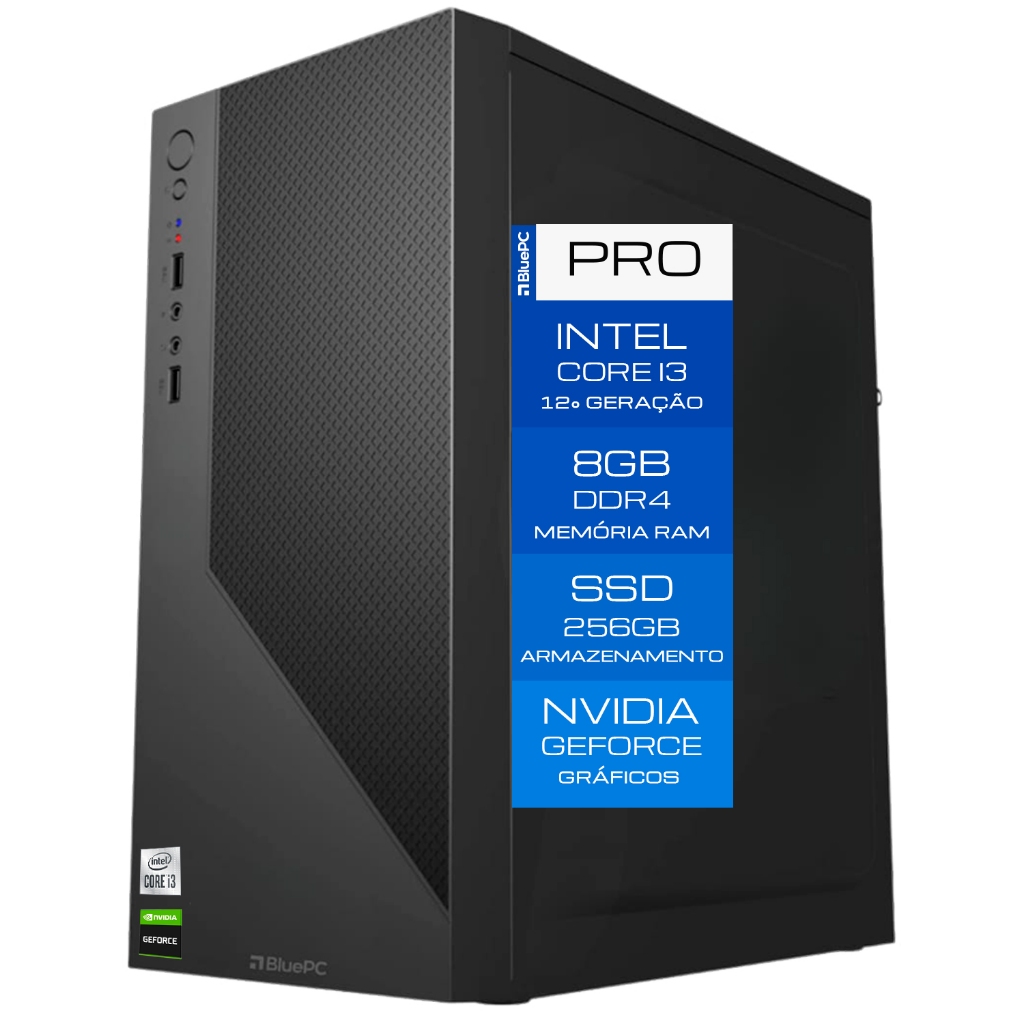 Computador BluePC Pro Intel i3 12100F, 8GB DDR4, SSD 256GB, Geforce