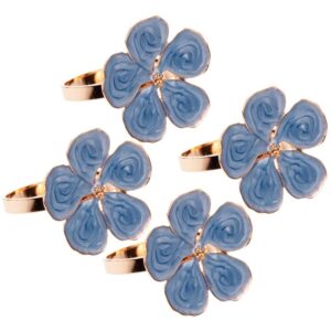Conjunto 4 Anéis para Guardanapos Flower Azul Zamac Wolff Mesa Posta