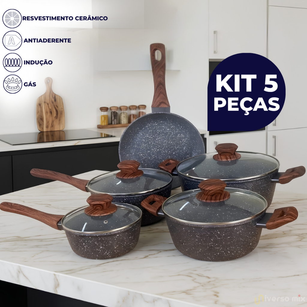 Conjunto 5 Panelas Antiaderente Revestimento Cerâmico Fogão Indução e — Cozinha e Utensílios