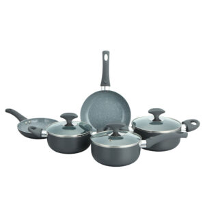 Conjunto 5 Panelas Cerâmica Cazza Tampa de Vidro Cinza