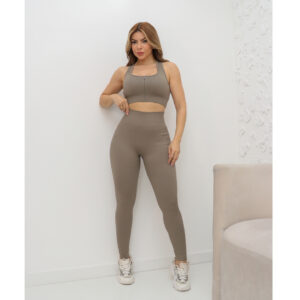 Conjunto Academia Feminino Esportivo Poliamida Canelado Fitness