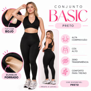 Conjunto Academia Fitness Preto Casual Cós Alto Bojo Forro Duplo Zero