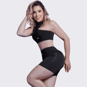 Conjunto Academia Fitness Short Preto Cropped Preto Corrida Yoga Zero