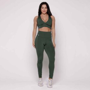 Conjunto Academia Fitness Verde Musgo Treino Cós Alto Bojo Forro
