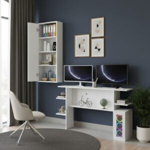 Conjunto de Mesa Gamer Escrivaninha Armário Suspenso Organizador c 1