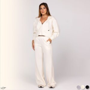 Conjunto de Moletom Feminino Casaco Bolsos Canguru com Capuz e Calça