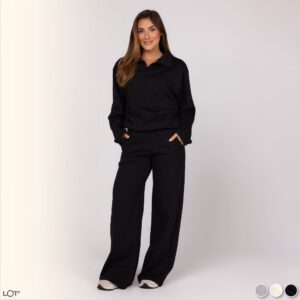 Conjunto de Moletom Inverno Casaco Fechado Zíper Curto e Calça com