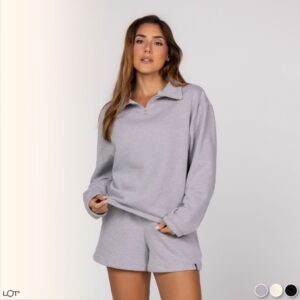 Conjunto de Moletom Inverno Casaco Fechado Zíper Curto e Short com