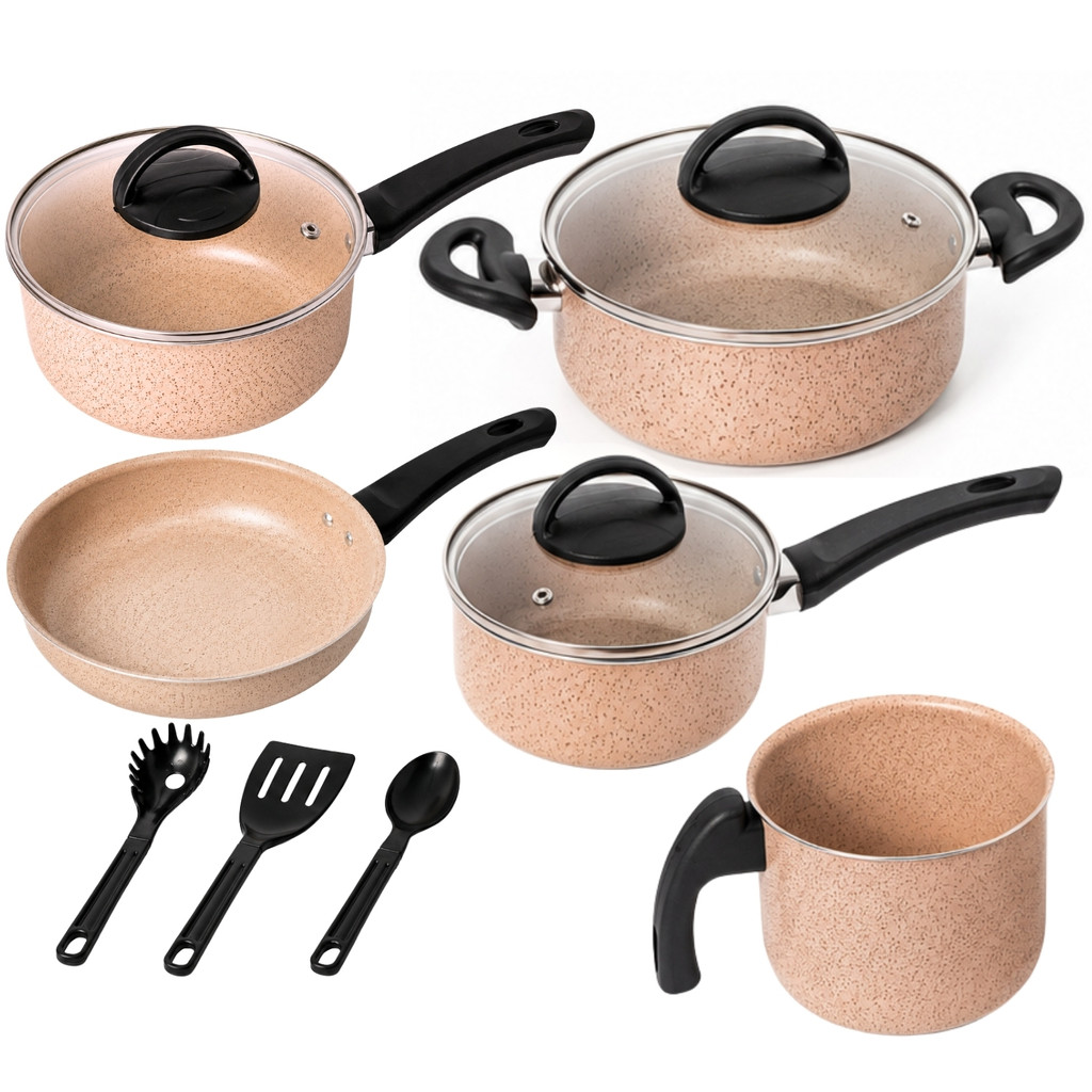 Conjunto de Panelas Antiaderente 8 Peças Bianco Alumínio Jogo Cozinha