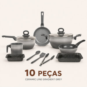 Conjunto de Panelas Ceramic Line Até 10Pçs Antiaderente Cerâmica