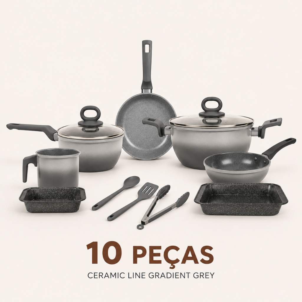 Conjunto de Panelas Ceramic Line Até 10Pçs Antiaderente Cerâmica