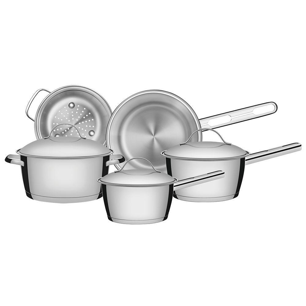 Conjunto de Panelas Tramontina Allegra 5 Peças, Inox, Fundo Triplo — Cozinha e Utensílios