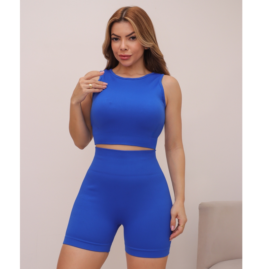 Conjunto Feminino Academia Fitness Canelado Poliamida Esportivo Bojo
