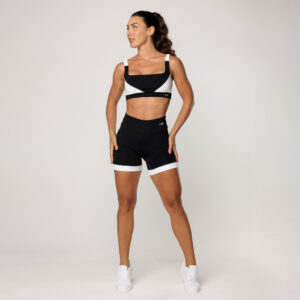 Conjunto Feminino Academia Top Preto com Recorte Branco Short Fitness — Esporte e Lazer
