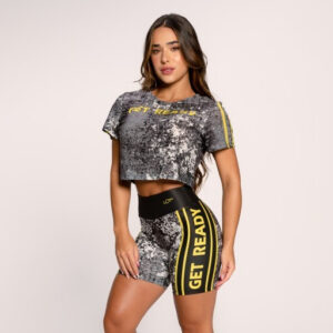 Conjunto Fitness Academia Feminino Estampado Cropped e Short Get Ready