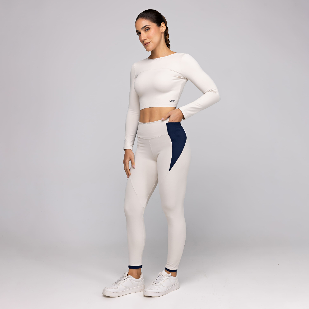 Conjunto Fitness Feminino Academia Top Manga Comprida Costas Aberta e — Esporte e Lazer