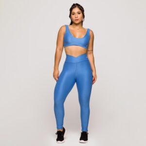 Conjunto Fitness Feminino Azul Academia Poliamida Top e Legging