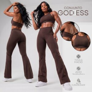 Conjunto Fitness Feminino Calça Flare Cintura Alta Top Frente Única
