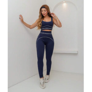 Conjunto Fitness Feminino Canelado Premium com Bojo Legging Cintura