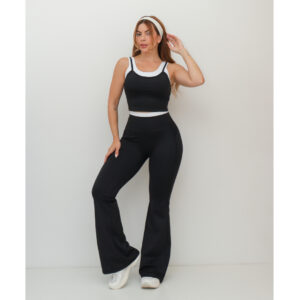 Conjunto Fitness Feminino Esportivo Top e Calça Flare Cintura Alta