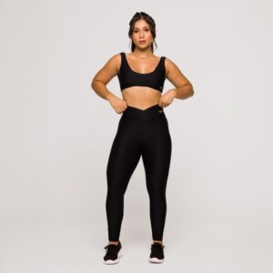 Conjunto Fitness Feminino Preto Academia Poliamida Top e Legging