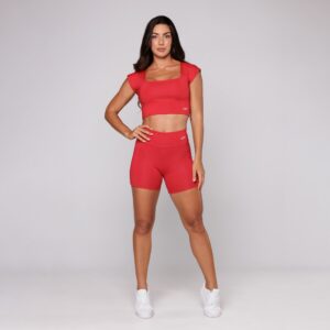Conjunto Fitness Feminino Top Decote Quadrado e Short com Bolso