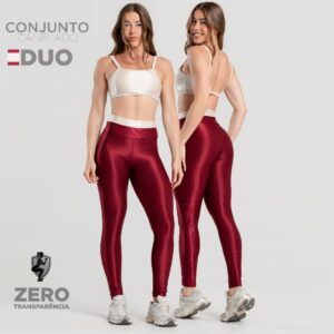 Conjunto Fitness Feminino Trilobal Canelado Brilhoso Top Legging Cós