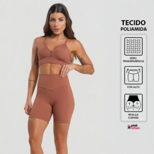 Conjunto Fitness Poliamida Com Bolso Top Alça Fina Decote V Costas — Esporte e Lazer
