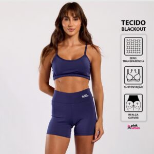 Conjunto Fitness Top Alça e Short Legging Blackout Cós Alto Feminino