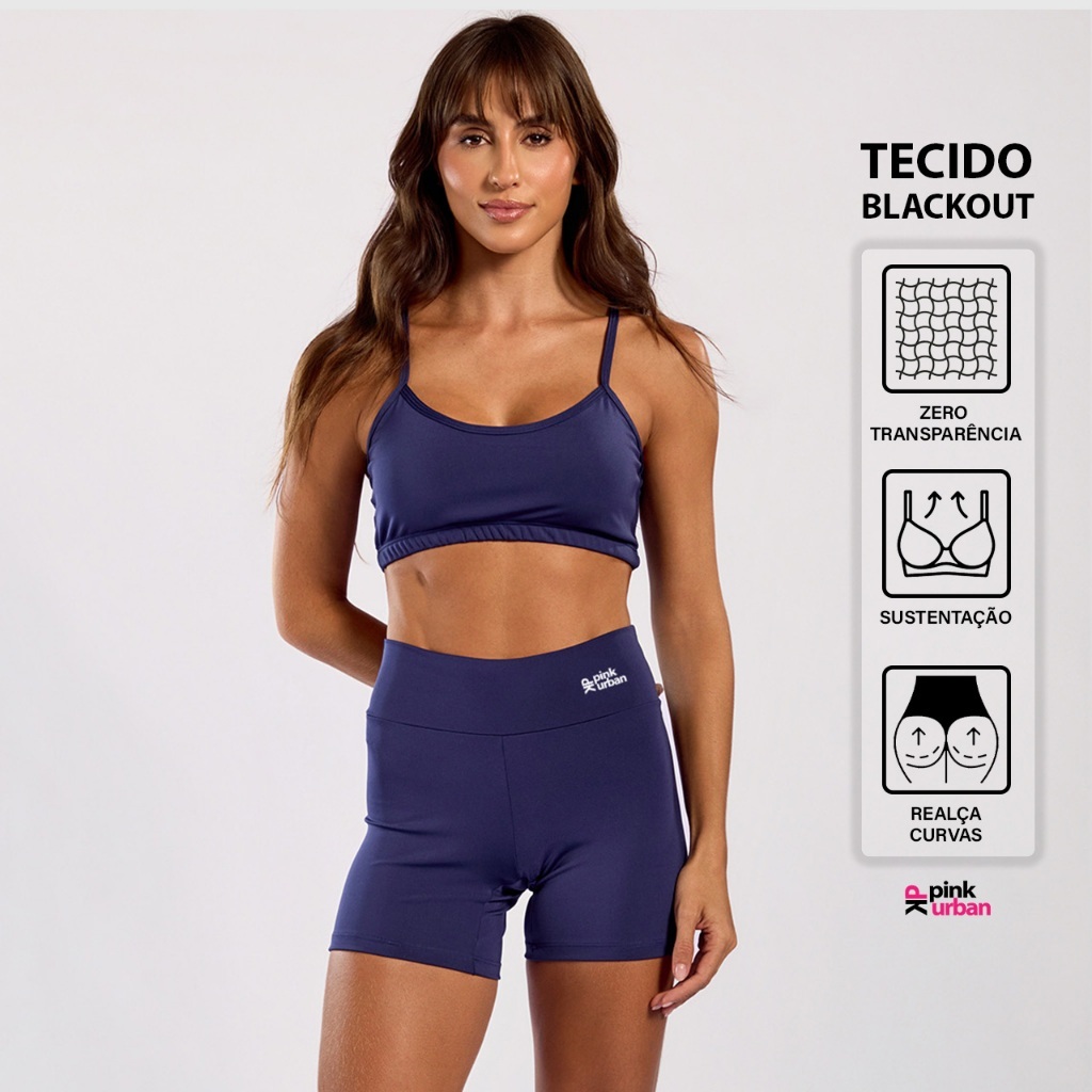 Conjunto Fitness Top Alça e Short Legging Blackout Cós Alto Feminino — Esporte e Lazer