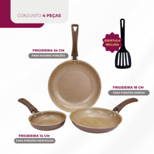 Conjunto Frigideira Antiaderente Com Espatula 24 18 14 Resistente