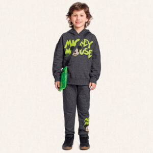 Conjunto infantil blusão com capuz e calça em moletom Mickey Mouse