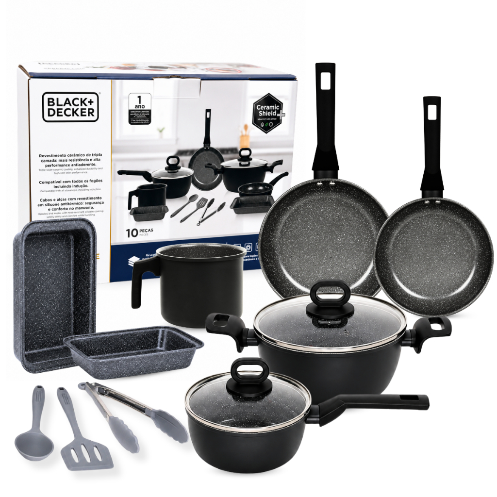 Conjunto Jogo de panelas Antiaderente Cerâmico 10 Peças Black+Decker — Cozinha e Utensílios