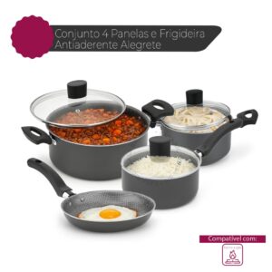 Conjunto Jogo De Panelas Antiaderente Kit 4 Peças Alumínio Com Tampa — Cozinha e Utensílios