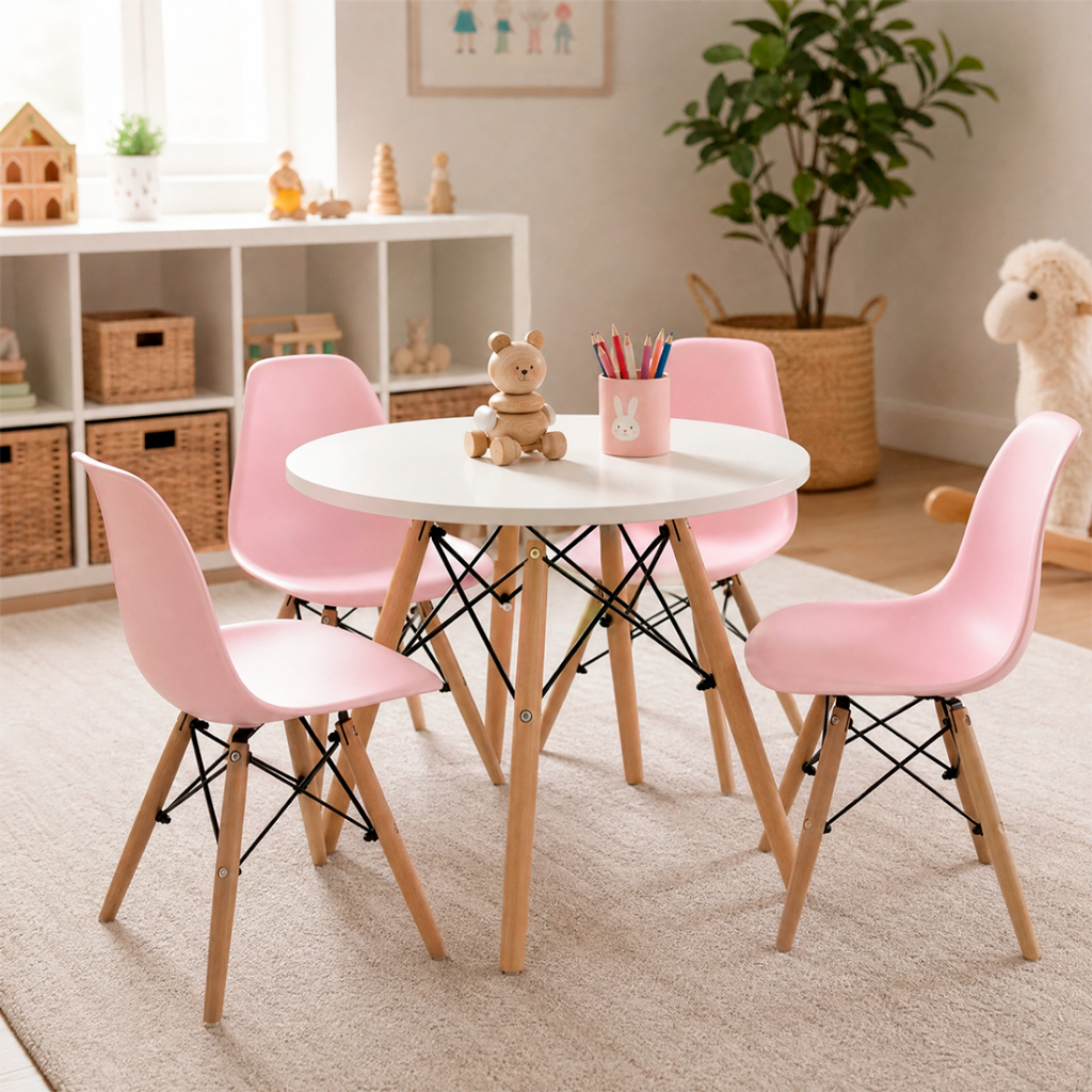 Conjunto Mesa Infantil Redonda 60cm com 4 Cadeiras Eames Quarto e — Games e Brinquedos