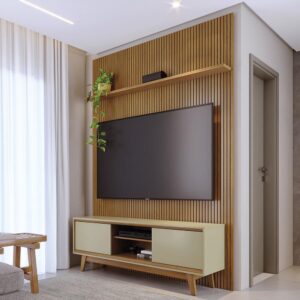 Conjunto Painel com Bancada Cesar 2 Portas Deslizantes 2 Prateleiras