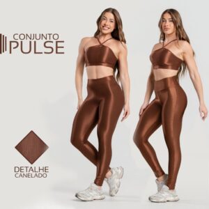 Conjunto Pulse Fitness Feminino Trilobal Canelado Brilhoso