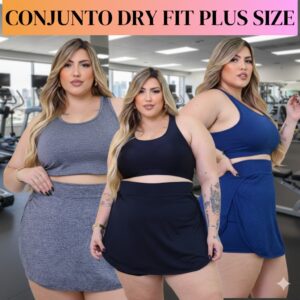 Conjunto Short Saia e Top Plus Size Dry Fit G1 G2 G3 Fitness Academia