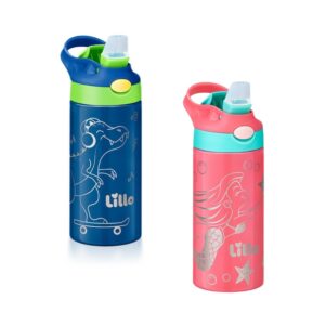 Copo Garrafa Térmica Inox Parede Dupla c Canudo 350ml Lillo