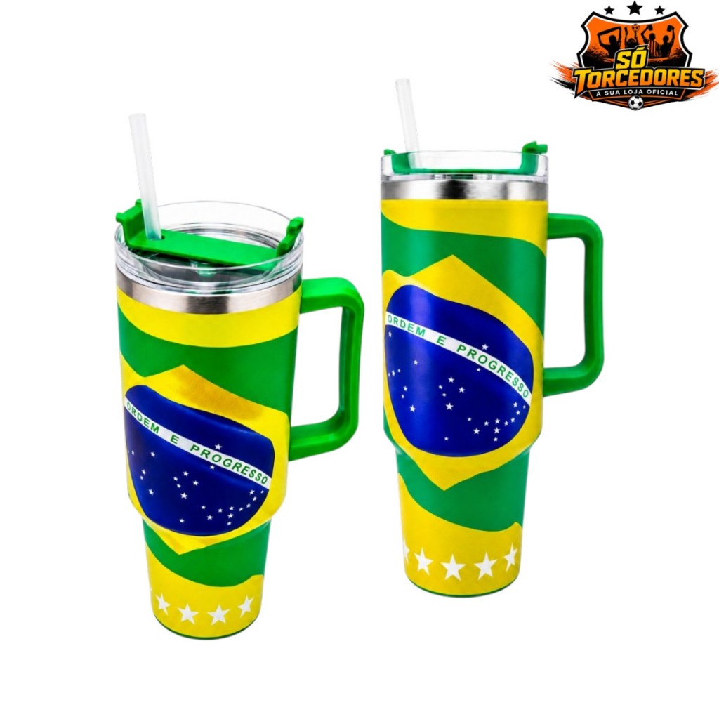 Copo Térmico Brasil 1,2L Com Alça Caneca Bandeira do Brasil Premium