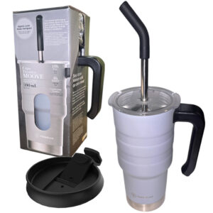 Copo Térmico Com Tampa E Canudo 590ml Inox Antivazamento Para Café