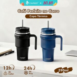 Copo Térmico de Aço Inoxidável 590ml bebida gelada Garrafa Térmica
